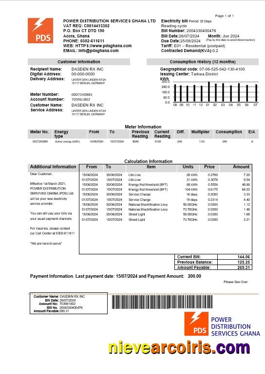 Ghana PDS electricity business utility bill